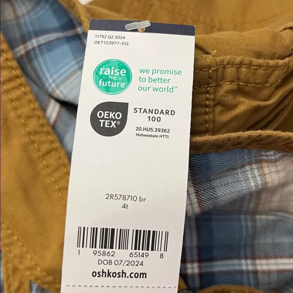 OshKosh B'gosh Toddler Lightweight Canvas Overalls Khaki 4T NWT